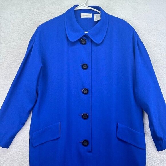 Vintage Liz Claiborne Dress Womens Size 12 Royal Blue Button Up Coat Pockets - Picture 2 of 7